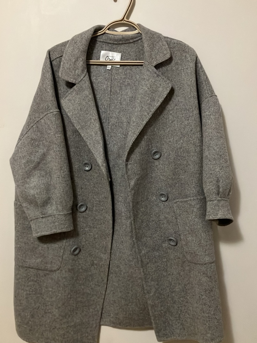 Grey Double-Breasted Wool Blend Coat